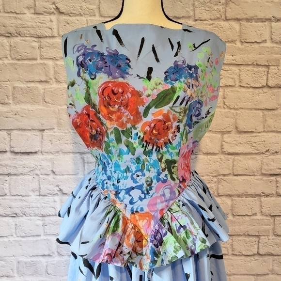 Christopher Kane blue floral brushstrokes peplum sleeveless dress size 2 - Picture 5 of 16